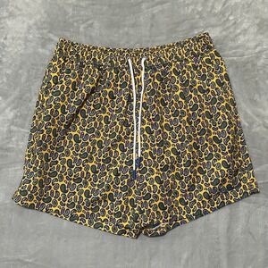 E Marinella Napoli Swim Trunks Mens Yellow Paisley‎ Print Drawstring Mesh Lined